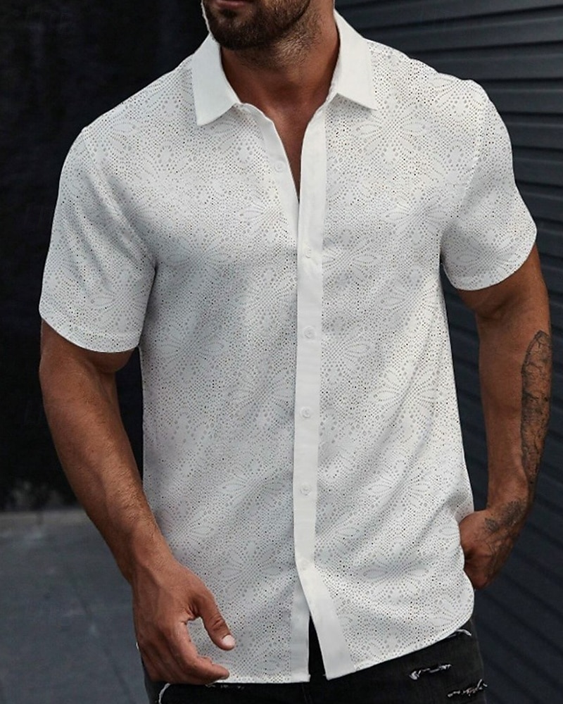 Men's Shirt Summer Shirt Casual Shirt Beach Shirt Button Up Shirt White Short Sleeve Plain Lapel Vacation Hawaiian Hollow Out Clothing Apparel Polyester Fashion Casual Comfortable 2026 - $29.99 –P1