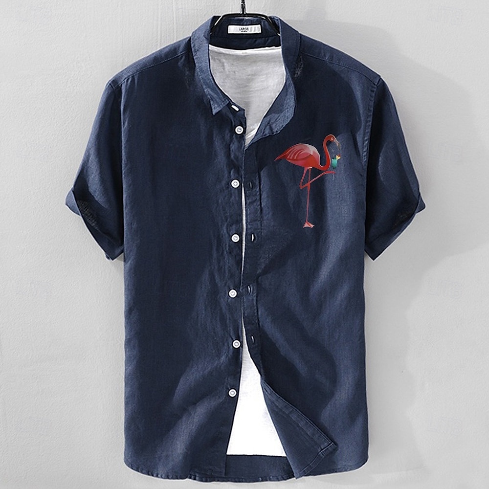 Herren Leinenhemd Freizeithemd Baumwoll-Leinen-Hemd Knopfhemd Muster Urlaub Straße Weiß Dunkelmarine Himmelblau Armeegrün Kurzarm Revers Sommer Bekleidung Schnalle 2025 - $15.49 –P5