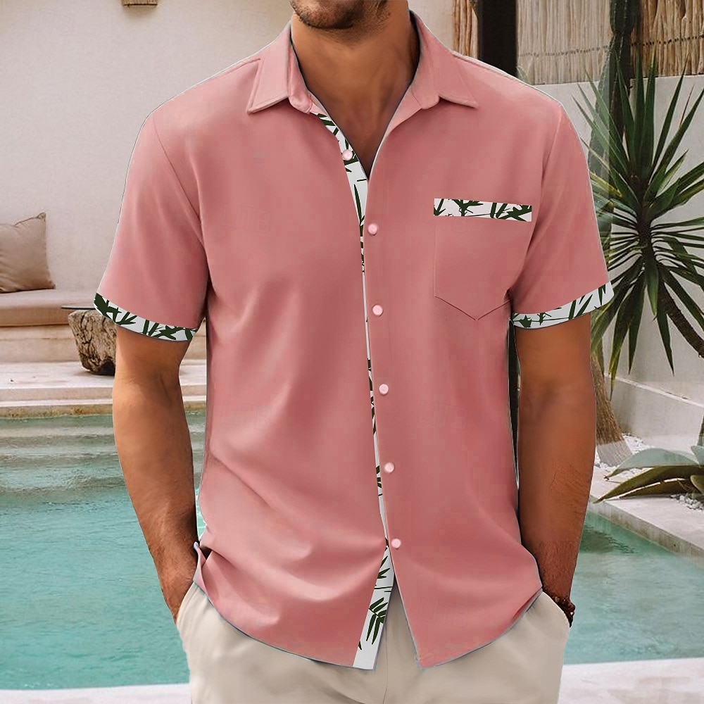 Voor heren Blad Planten Overhemd Zomer overhemd Overhemd met knopen Korte mouw Mode-casual Vakantie Dagelijks gebruik Zomer Lente Strijkijzer 3D-afdrukken shirts met kraag Voorste zak Blozend Roze 2025 - $23.99 –P1