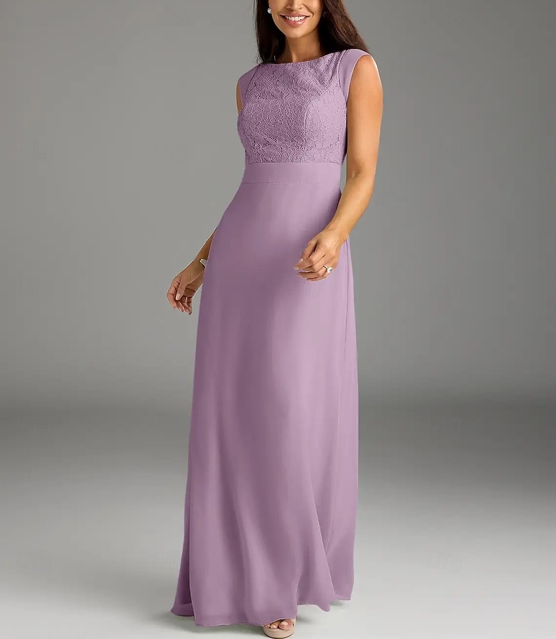 A-Line Mother of the Bride Dress Wedding Guest Elegant Minimalist Crew Neck Floor Length Chiffon Lace Cap Sleeve with Lace Buttons 2025 - $161.99 –P4