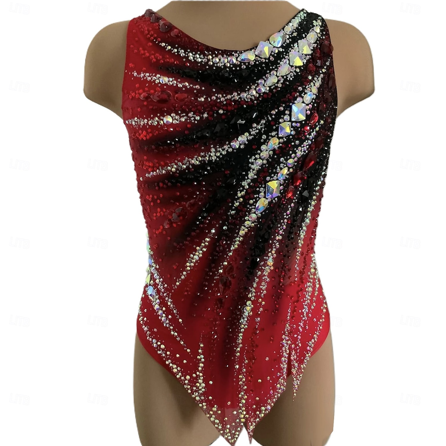 Dámský/dívčí dres na rytmickou gymnastiku, dres na krasobruslení, žlutý, s otvorem pro palec, barvení halo, vysoká elasticita, profesionální soutěžní bruslařské oblečení, krystaly/kamínky, bez rukávů 2025 - $507.89 –P3