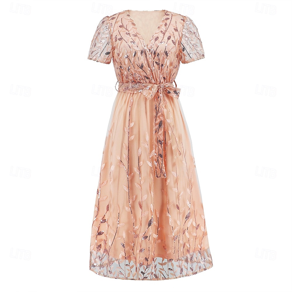 A-Linie Kleid Brautmutterkleid Elegant V Ausschnitt Bodenlang Spitze Kurzarm mit Schärpe / Band Falten 2025 2025 - $79.99 –P26