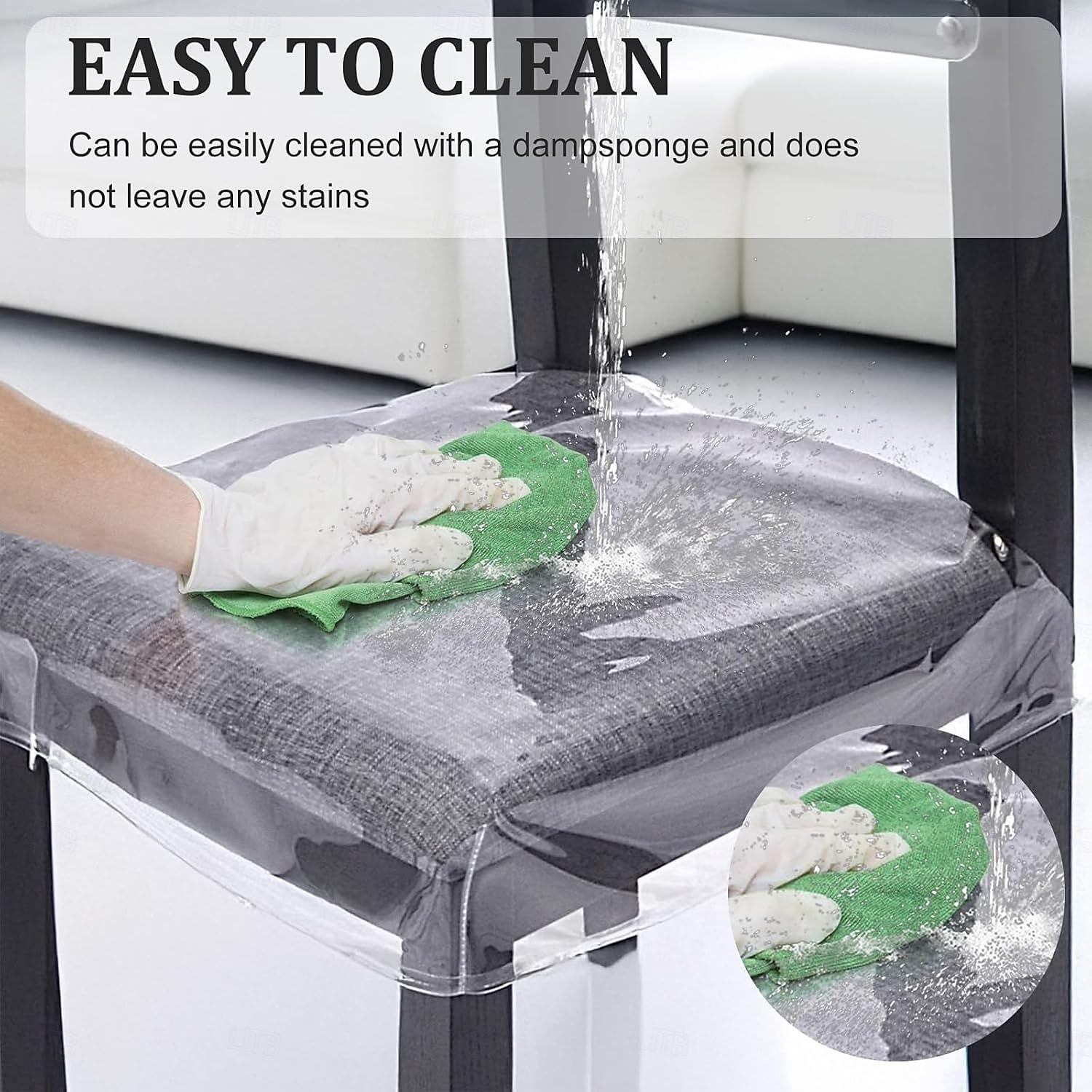 Pachet de 4 huse de scaune mari din plastic pentru sufragerie, transparente, din PVC, cu curea reglabilă pentru scaune standard de 45x43 cm, rezistente la pete, apă și zgârieturi. 2025 - $18.49 –P3