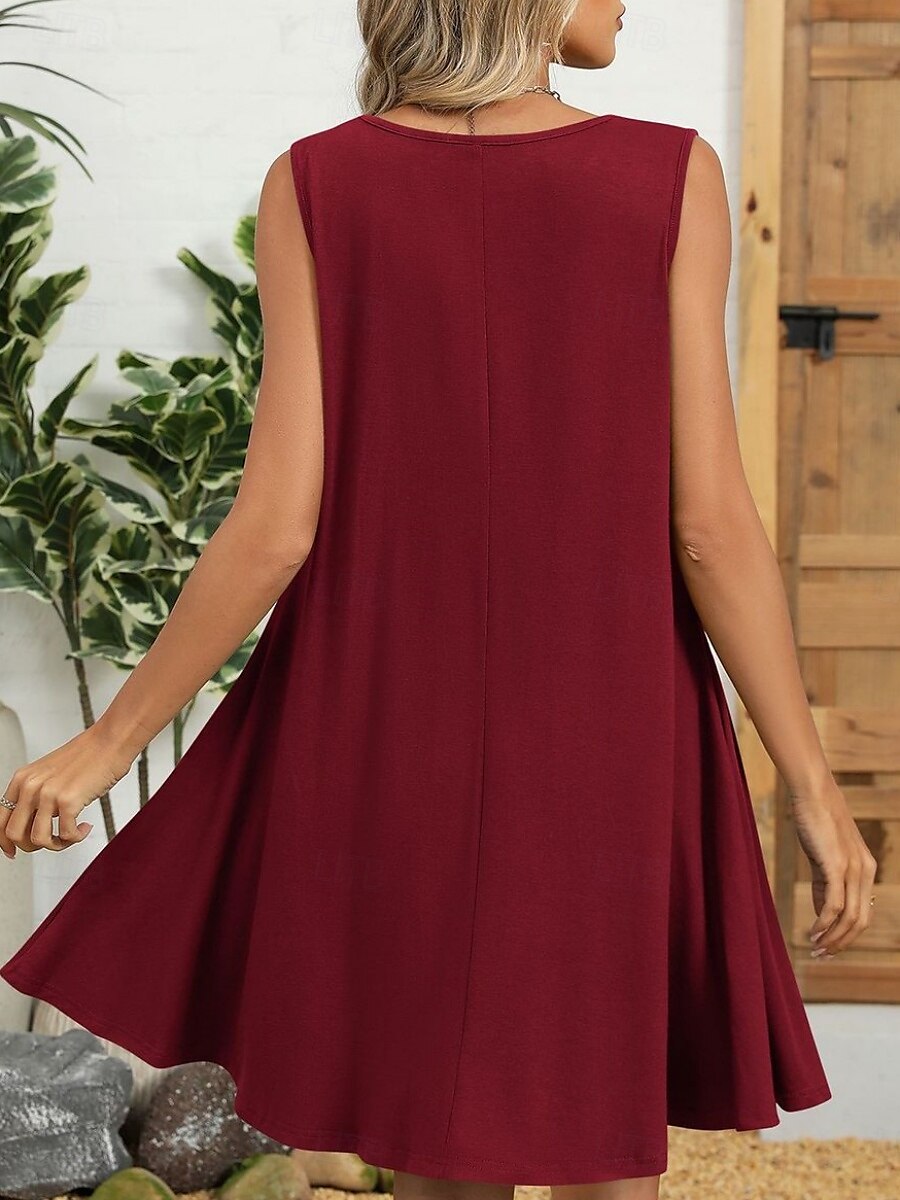 Damen Minikleid Sommerkleid Lässig Täglich Normale Passform Einfarbig Ärmellos Rundhalsausschnitt Schwarz Weiß Wein Marineblau Sommer 2025 - $21.99 –P7