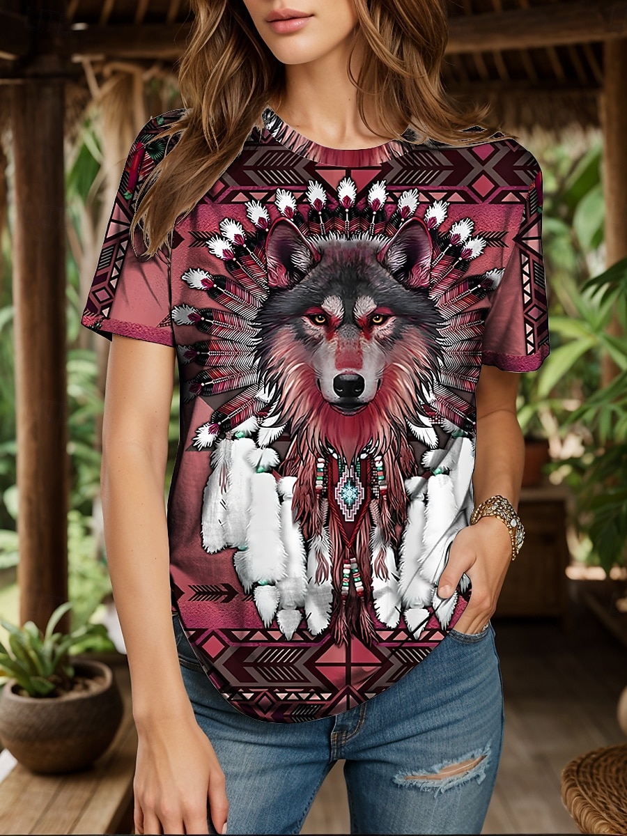 Femmes T-shirt Graphique Animal Géométrique ancien Élégant Classique Manche Courte Col ras du cou Col rond Hauts Réguliers Quotidien Week-end Imprimé Jaune Rouge Bleu Violet Vert Été Printemps de 2025 ? $19.99 –P5