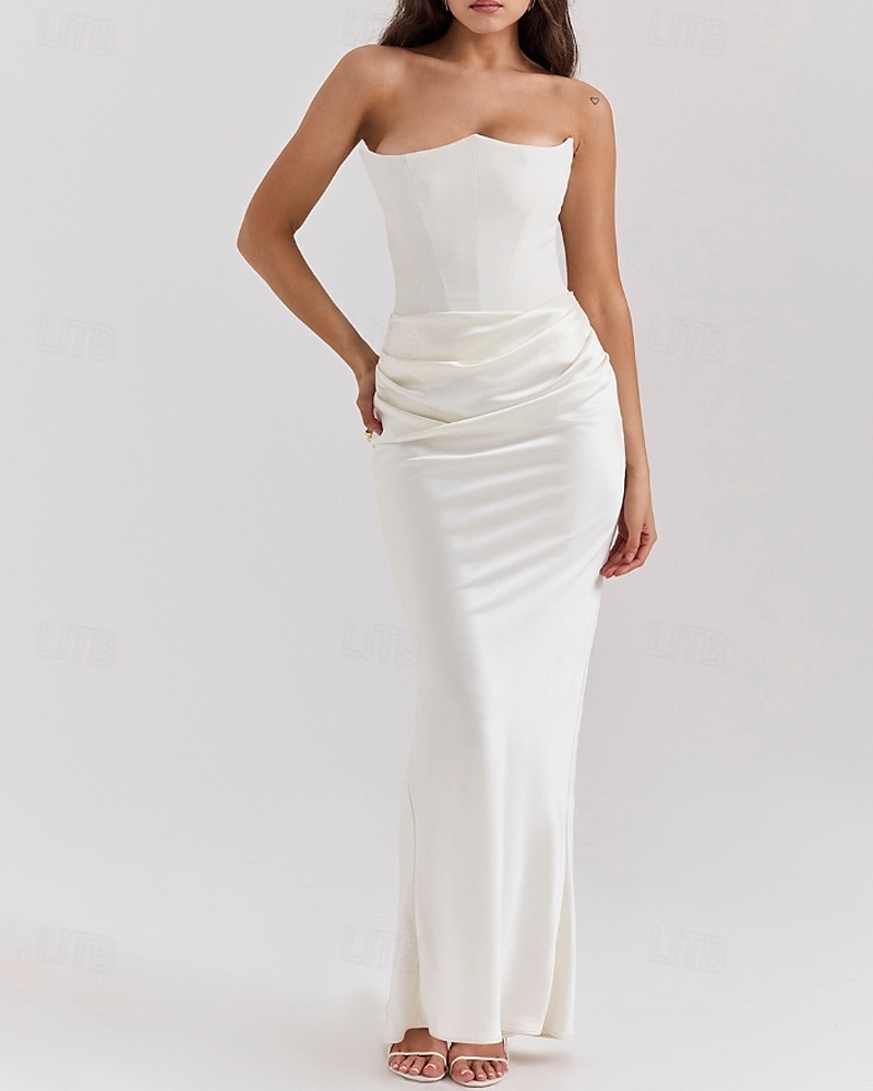 Femmes Robe Longue Maxi Robe Robe Blanche Robe de remise des diplômes Robe de Bal Robe de Soirée Élégant Mode Soirée Occasion Spéciale Coupe régulière Uni Sans manches Sans bretelles Noir Blanche de 2025 ? $31.99 –P1