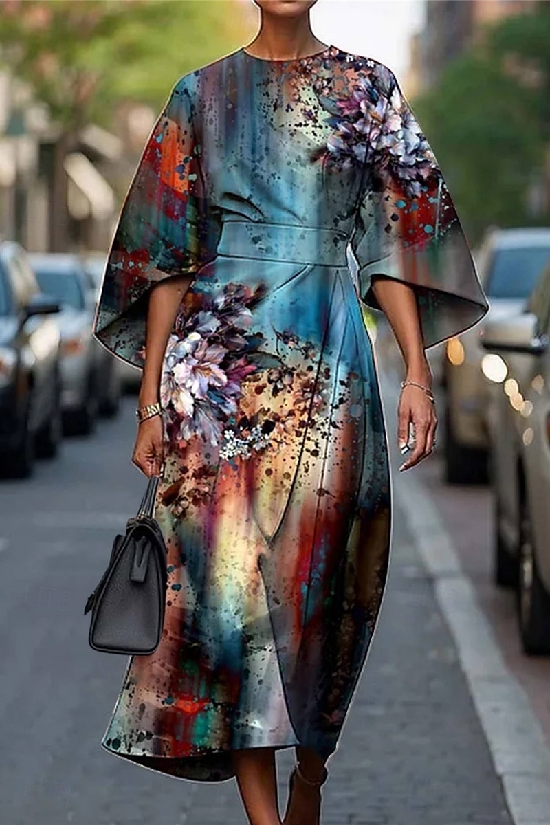 Damen Langes Kleid Maxikleid Freizeitkleid Sommerkleid Mode Modern Täglich Date Wochenende Normale Passform Blumen Geometrisch Dreiviertelarm Rundhalsausschnitt Rosa Rote Blau Khaki Sommer 2025 - $27.99 –P4