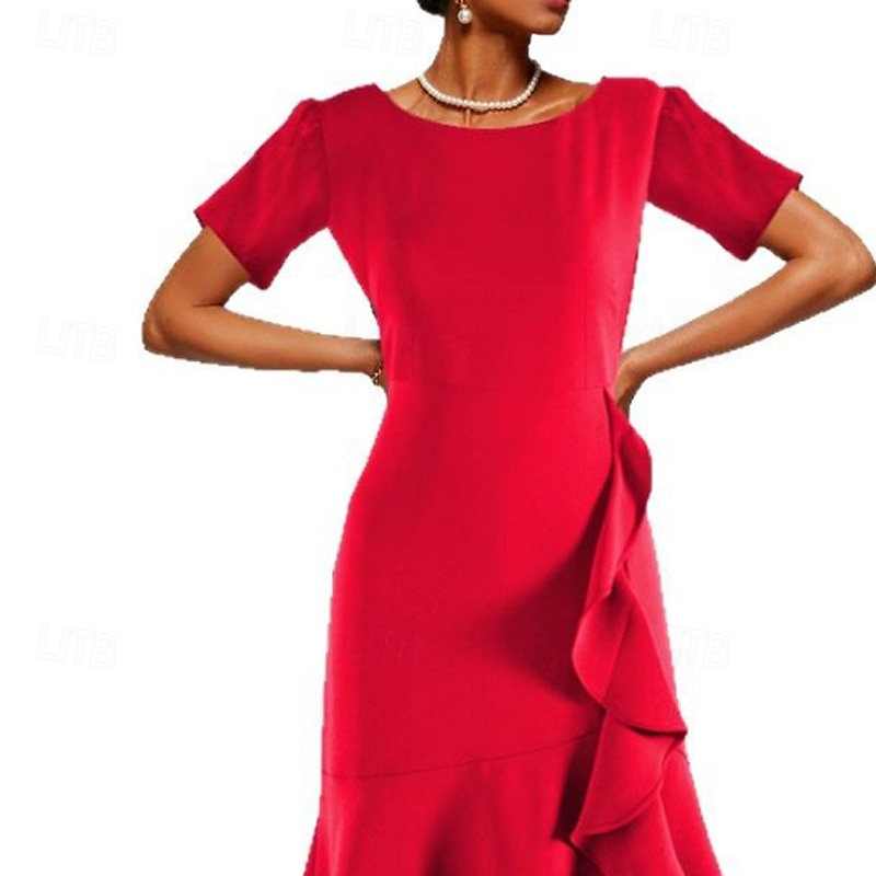 Női Midi ruha Báli ruha Party ruha Peplum ruhák Divat Parti Estély Normál Sima Rövid ujjú Terített nyak Fekete Bor Nyár 2025 - $25.99 –P2