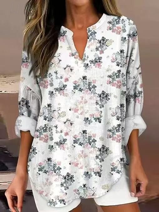 Női Boho ing Virágos Grafika Csehország Napi Alkalmi Hosszú ujj V-alakú Normál felsők Napi Szabadság Alkalmi Kollázs Nyomtatott Fehér Sárga Bor Sötétkék Poros kék Tavasz, Ősz, Tél, Nyár 2025 - $16.49 –P5