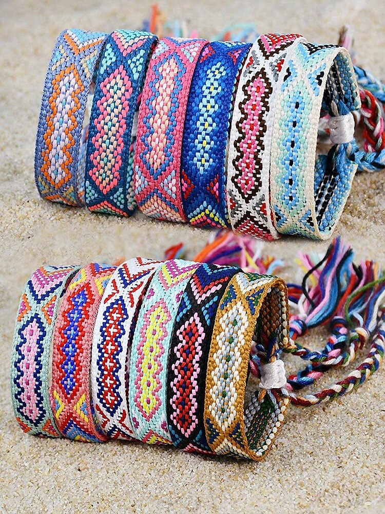 Pulsera de la amistad trenzada con borlas hecha a mano en Nepal para mujer, pulsera de la amistad con patrón étnico colorido, estilo bohemio, adecuada para uso casual, playa y al aire libre. 2025 - $7.99 –P9