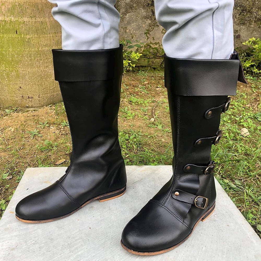 Medieval Renaissance Shoes Knee High Boots Flat Jazz Boots Pirate Viking Crusader Men's Celtic Pirate Halloween Masquerade Performance Party & Evening LARP Adults' Shoes 2025 - $58.99 –P1