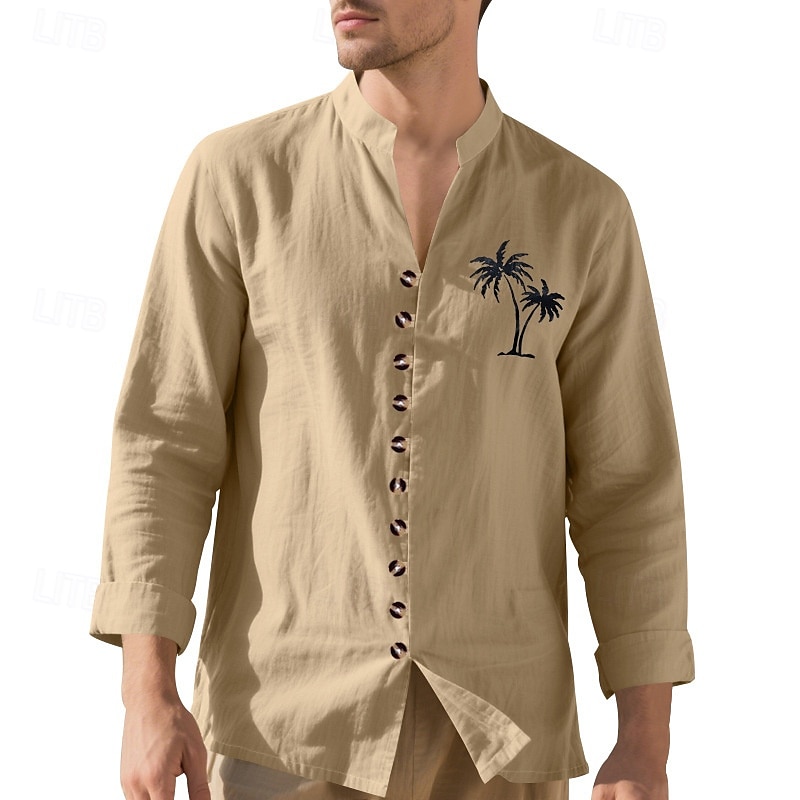 Miesten Paita Kesä paita Rento paita Rantapaita Button Up paita Musta Valkoinen Purppura khaki Harmaa Pitkähihainen Kookospuu Nauhakaulus Loma Havaijilainen Painettu Vaatetus Polyesteri Muoti 2025 - $22.99 –P15