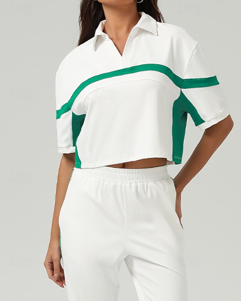 Per donna Patchwork Maglietta sportiva Polo da golf Maglia da tennis Manica Corta Rilegatura a contrasto Asciugatura Rapida Traspirante Tennis Pickleball Colletto Polo Bianco Spandex Abbigliamento da del 2026 a $39.99 –P3