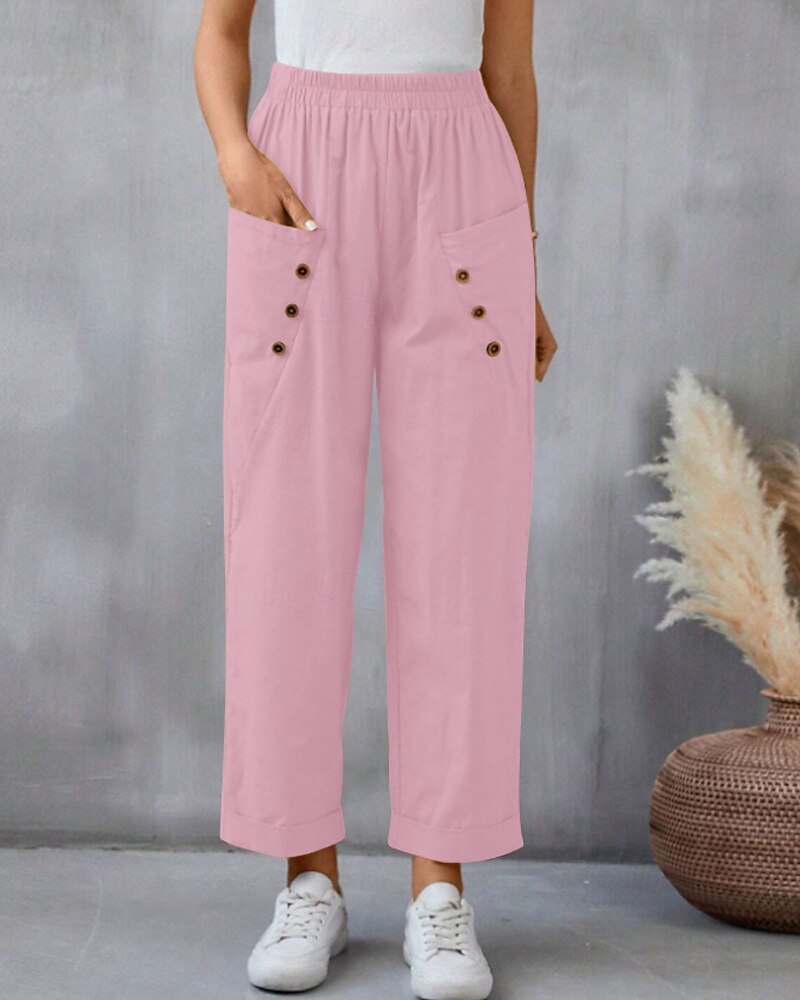 Per donna Pantaloni in cotone e lino Pantaloni Eleganti Moda Streetwear Lunghezza intera Naturale Semplice Tasca Elastico in vita Comodo Confortevole Uscire Weekend Cammello Nero Rosa Blu Estate del 2025 a $24.99 –P10