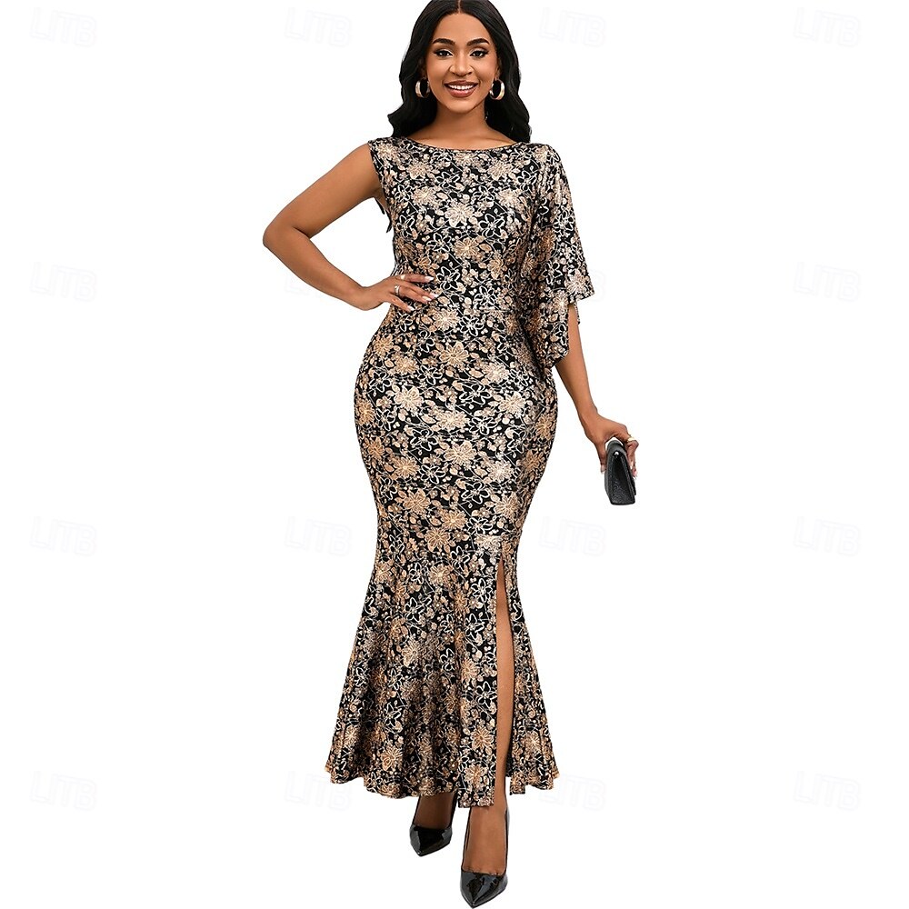 Kleid Mutter der Braut Kleid Elegantes Boot-Ausschnitt Bodenlänges Spitzen Kurzarm mit Pailletten 2025 - $49.99 –P9