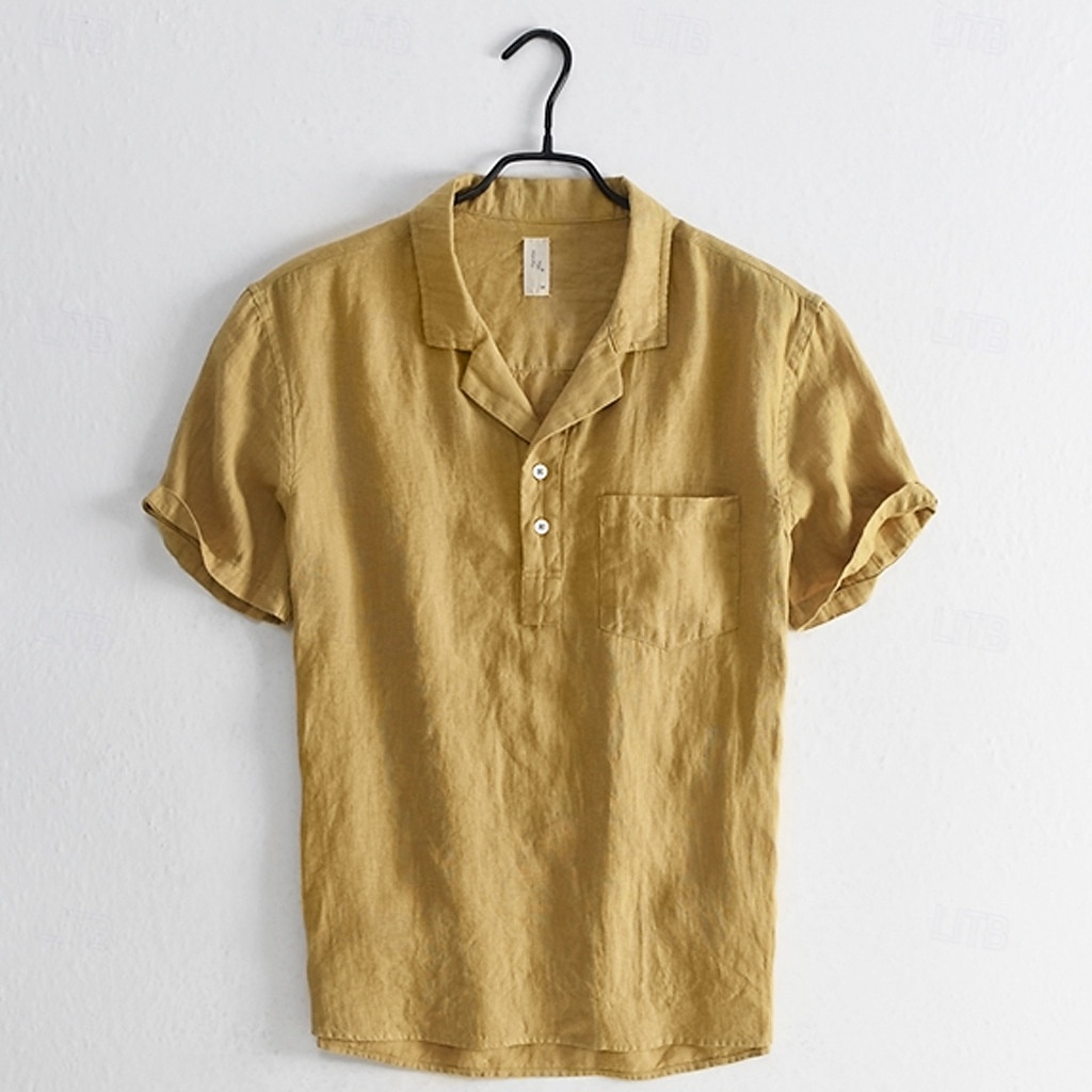 Men's Shirt Linen Shirt Popover Shirt Summer Shirt Beach Wear Casual Shirt Solid Color Vacation Street Black White Yellow Green Short Sleeve Shirt Collar Summer Spring Clothing Apparel Pocket 2025 - $20.99 –P7