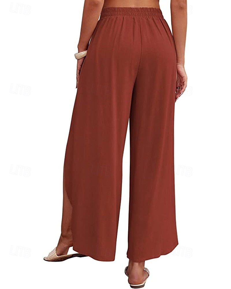 Mujer Pantalones de lino y algodón pantalones Casual Longitud total Cintura Media Plano Cintura elástica Separado Al Aire Libre Cómodo Festivos Ropa Cotidiana Fin de semana Albaricoque PEC Celeste 2025 - $25.99 –P6