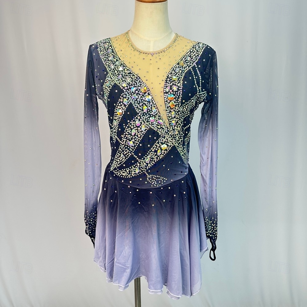 Figure Skating Dress Women's Girls' Ice Skating Dress Outfits Light Yellow Lake Blue Yellow Mesh Spandex High Elasticity Training Competition Skating Wear Patchwork Crystal / Rhinestone Long Sleeve 2025 - $141.99 –P14