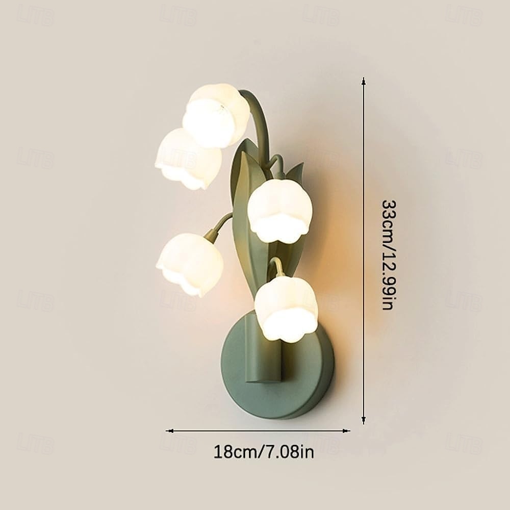 5-flammige Maiglöckchen-Wandleuchte, grüne Glockenblumen-Wandleuchte mit Milchglasschirmen, Bauernhaus-Wandlampe für Schlafzimmer, Wohnzimmer, Flur 2025 - €111.99 –P5