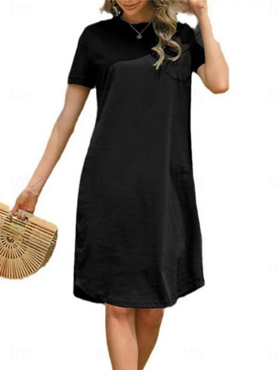 Femmes Robe Midi Robe Décontractée Robe d'été Mode Moderne Quotidien Week-end Coupe régulière Uni Manche Courte Col ras du cou Noir Blanche Rouge Vert foncé Été de 2025 ? $16.99 –P11