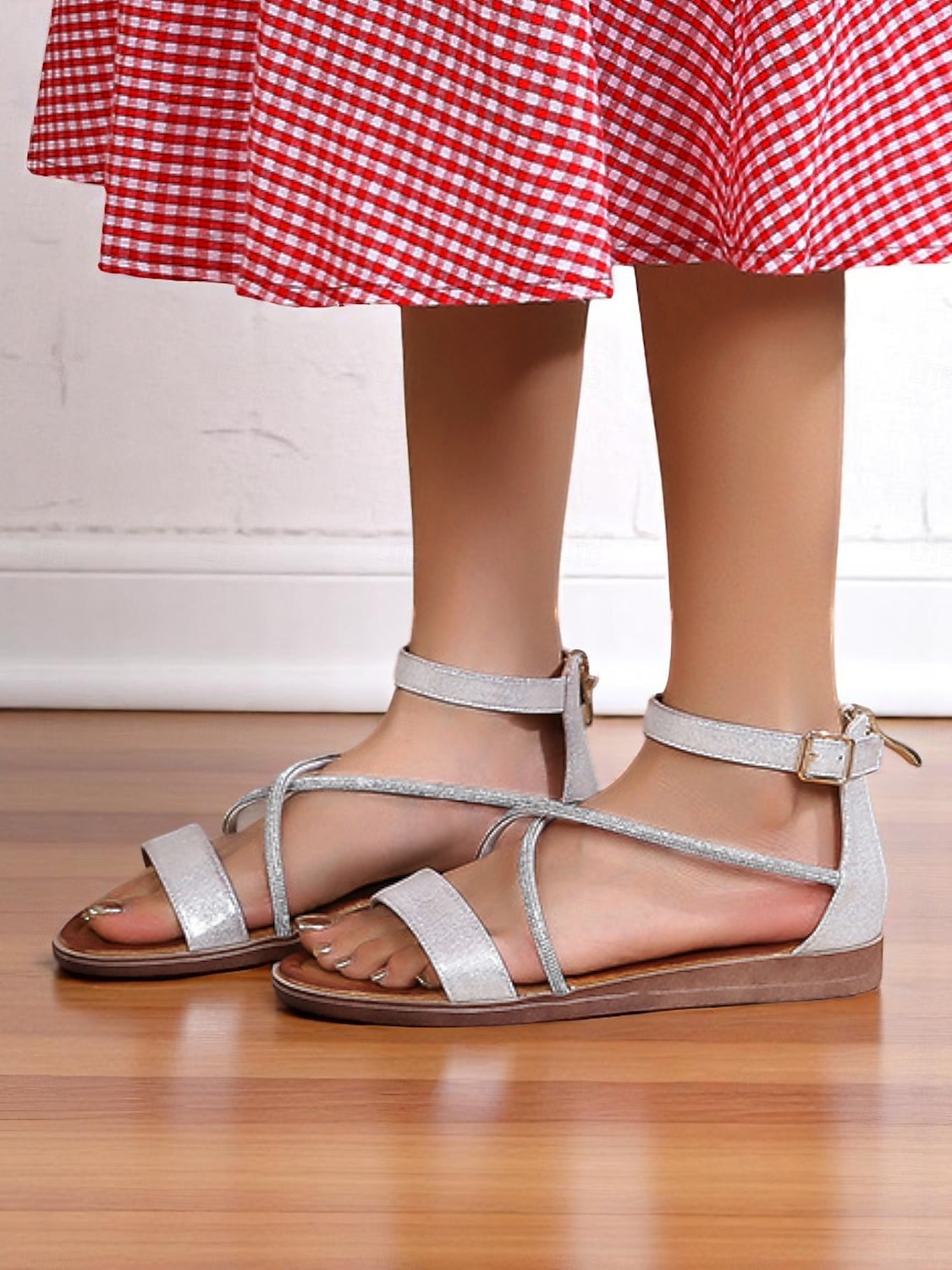 Women's Gold Ankle Strap Flat Sandals with Crisscross Glitter Straps - Stylish and Comfortable Flats for Everyday Dates 2025 - $29.99 –P5
