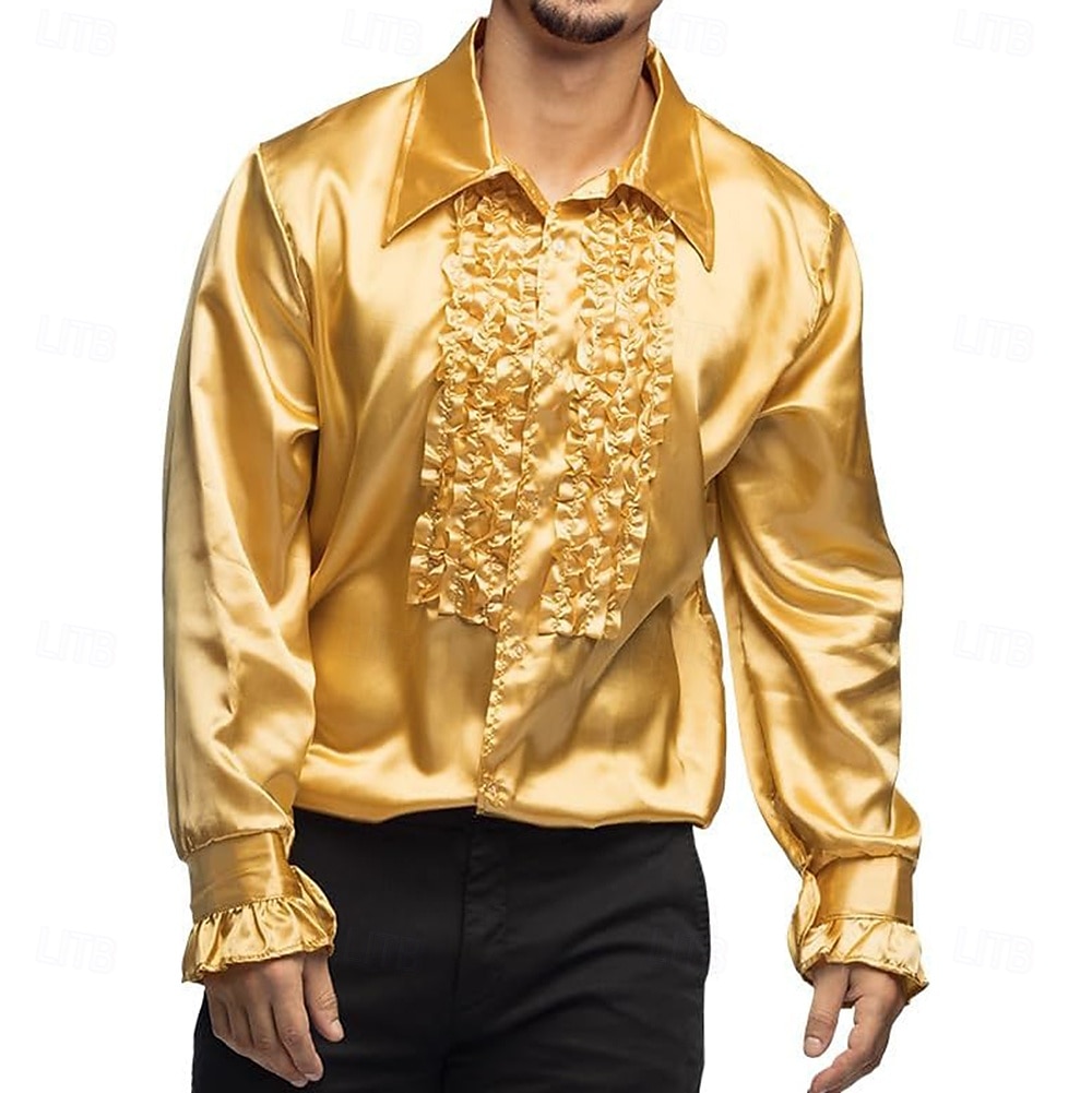 Rétro Vintage Années 1970 Rave Chemise Disco A Volants Déguisement Homme Halloween Carnaval Festival de Musique Défilé de la Fierté Mois des Fiertés Adultes Chemise de 2026 ? $27.99 –P1
