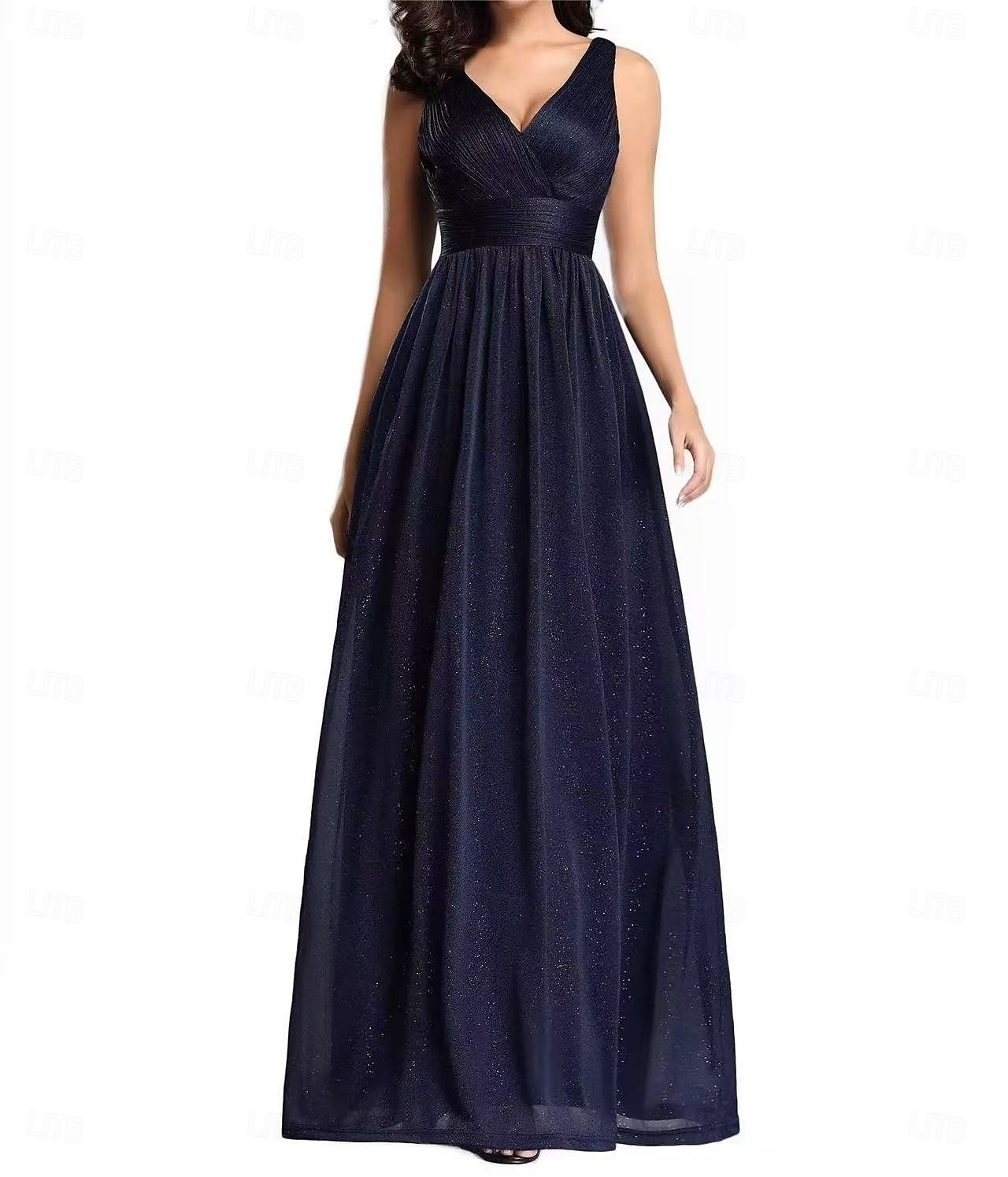 A-Linie Hochzeitsgast Kleider Partykleid Abendparty Abschlussball Bodenvoll Ärmellos V-Ausschnitt Baumwolle Rückenfrei mit Glitzer gerafft 2025 - $181.99 –P1