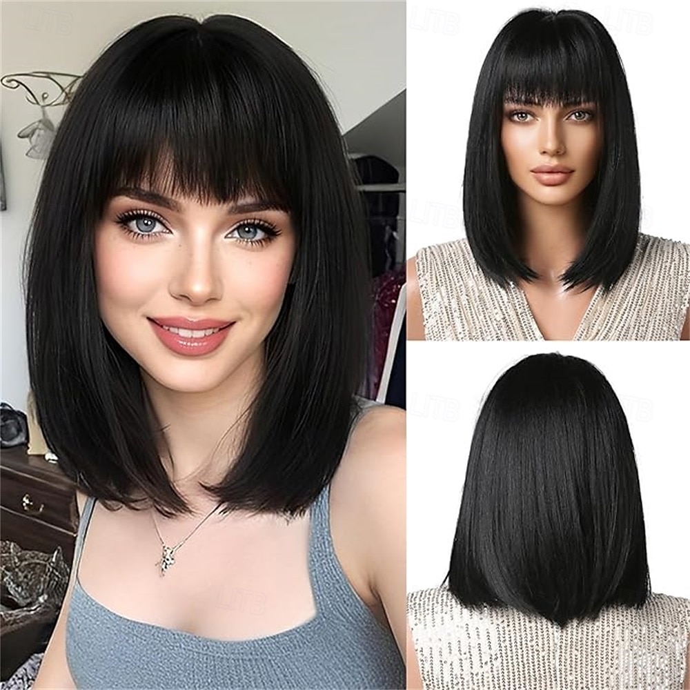 Ombré blond bob paruka s ofinou krátká rovná paruka pro ženy syntetické vlasy paruky pro denní párty cosplay nošení 2025 - $24.99 –P5