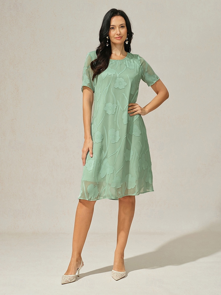 Dame Knelang kjole Chiffonkjoler Elegant Fritid Løstsittende Blomstret Kortermet Crew-hals Salvie Grøn Sommer 2025 - $55.99 –P4