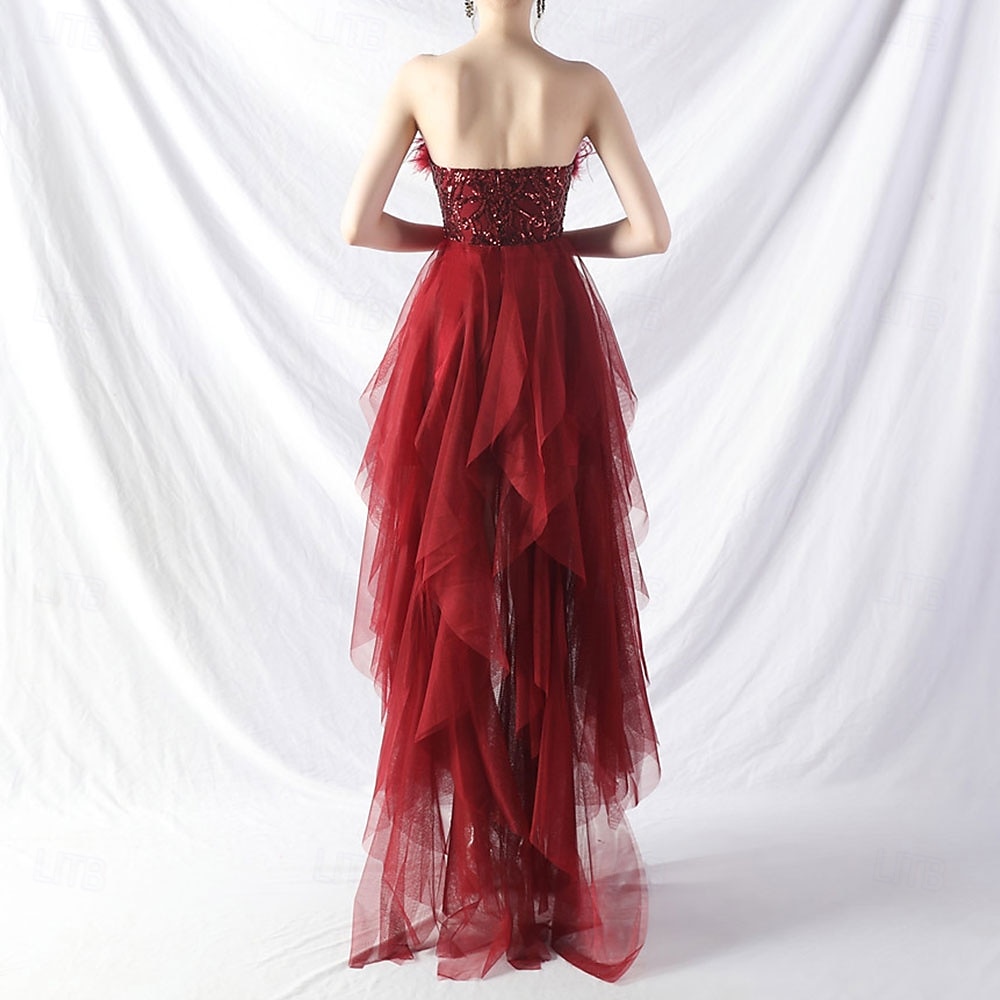 A-Line Quinceanera Dresses Elegant Dress Formal Wedding Asymmetrical Sleeveless Strapless Tulle Backless with Feather Embroidery 2025 - $84.99 –P21
