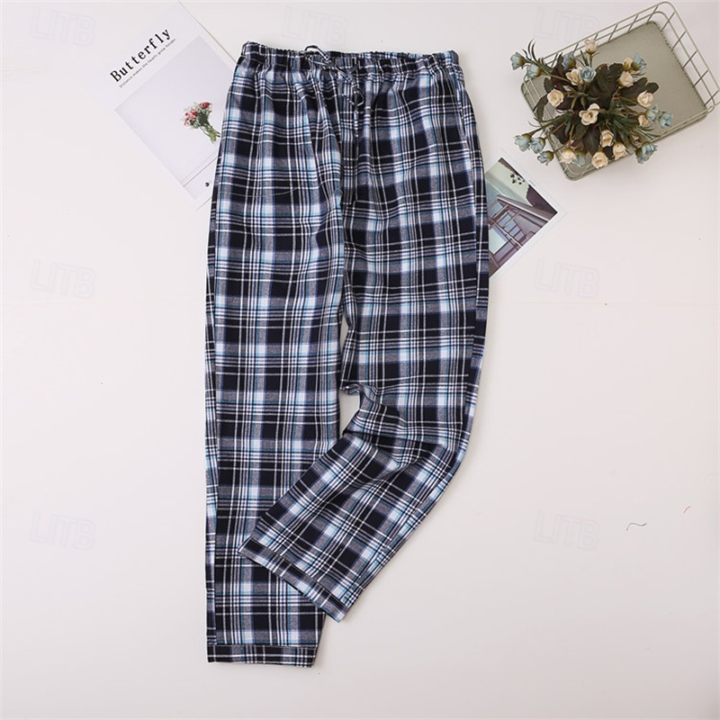 Herren Freizeitkleidung Karierte hose Lounge Hose Karomuster Mode Klassisch Lässig Heim Täglich Bett Baumwolle Komfort Atmungsaktiv Weich Hose Elastischer Bund Sommer Frühling Schwarz Königliches Blau 2025 - $15.99 –P10