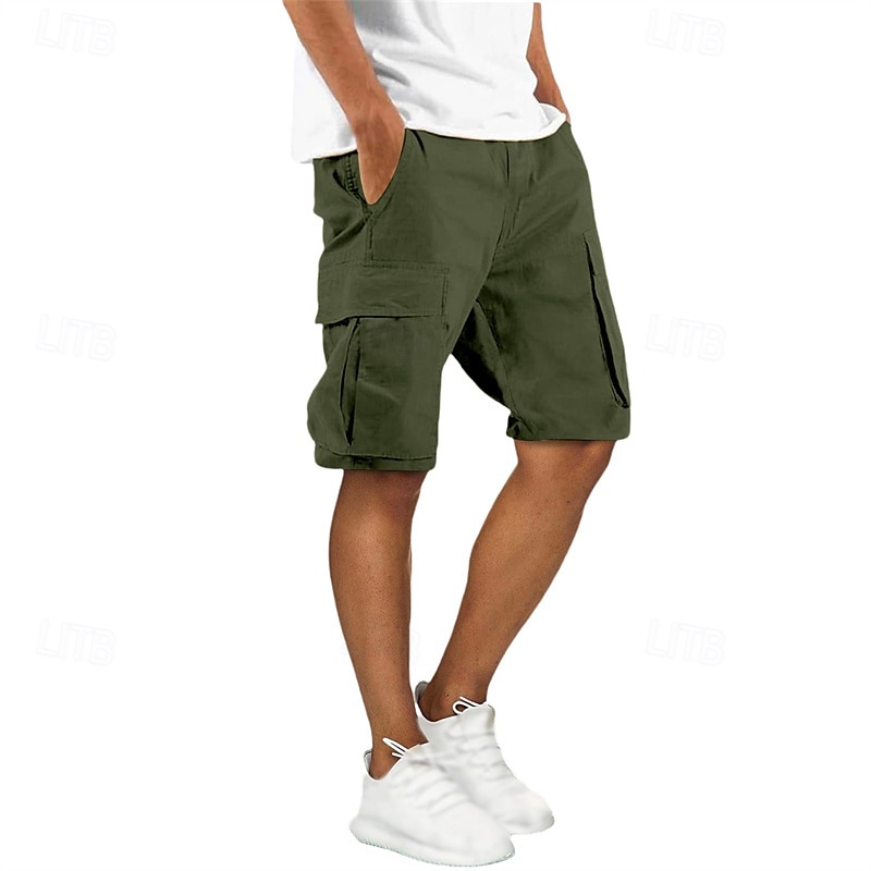 Homens Bermuda Cargo Calção Shorts de verão Com Cordão Cintura elástica Bolso multi Tecido Conforto Vestível Comprimento do joelho Ao ar livre Esporte Diário Moda Casual Preto Verde Tropa de 2025 por $20.99 –P5