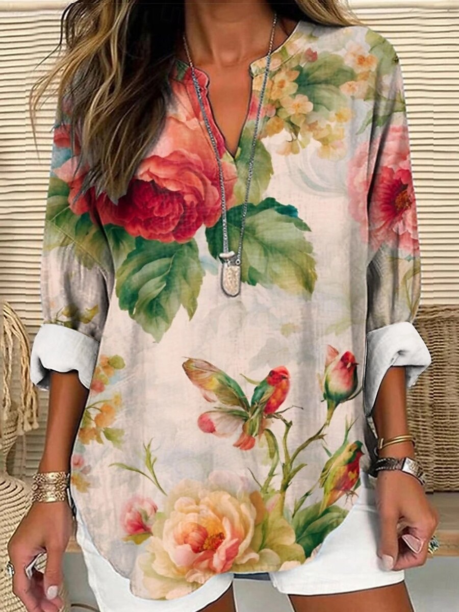 Per donna Blusa Floreale Grafico Elegante Manica Lunga Scollo a V Top Regolari Quotidiano Ferie Stampato Rosa Verde Estate Primavera del 2025 a $24.99 –P3