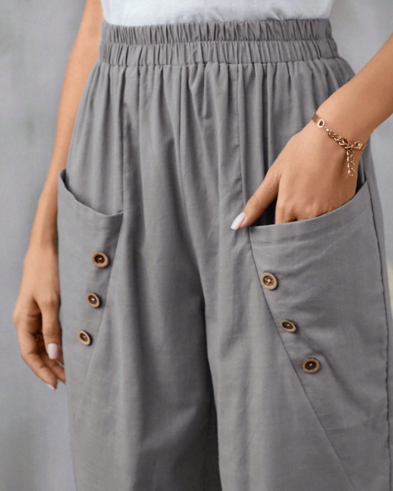 Per donna Pantaloni in cotone e lino Pantaloni Eleganti Moda Streetwear Lunghezza intera Naturale Semplice Tasca Elastico in vita Comodo Confortevole Uscire Weekend Cammello Nero Rosa Blu Estate del 2025 a $24.99 –P5