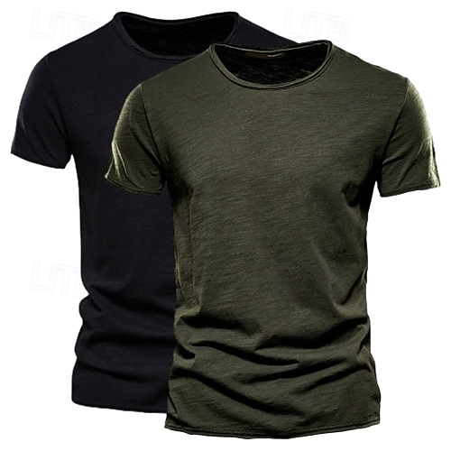 2 Pack Cotton Men's T Shirt Tee Top Short Sleeve Short Sleeves Crew Neck Round Neck Summer Plain Fashion Designer Basic Classic Style Basic Vacation Street Casual Orange Blue Army Green  Black Tee 2025 - $26.99 –P6