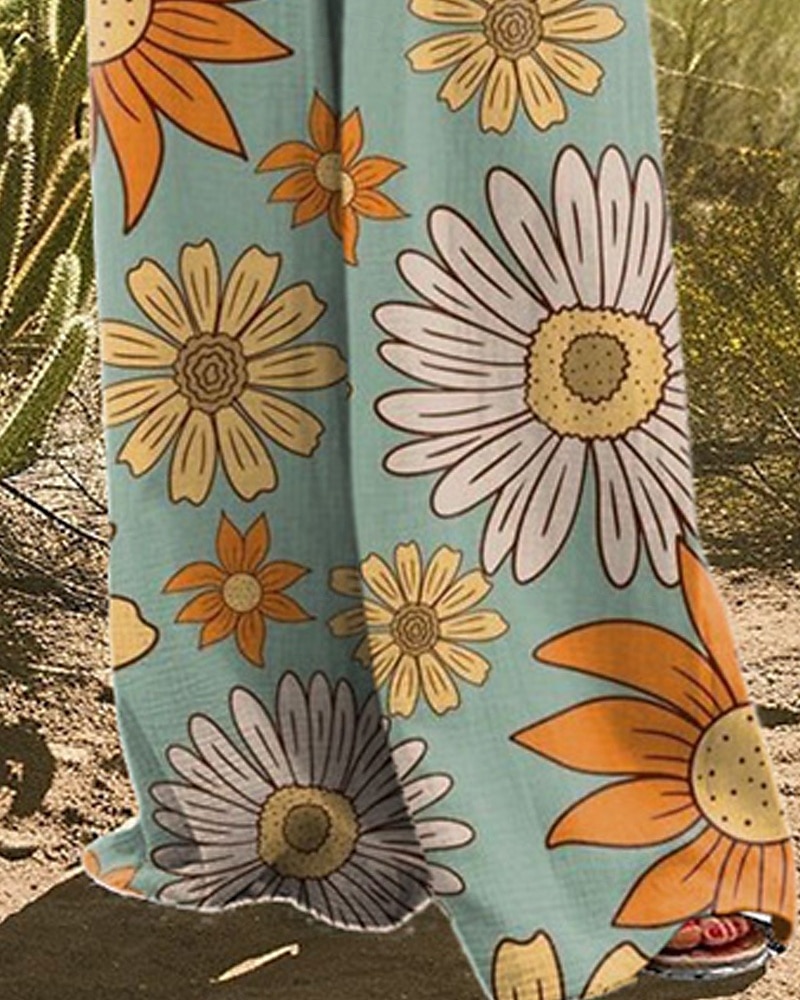 dames normale jumpsuit tuinbroek casual bloemen mouwloos wijde pijpen zak straat dagelijks normale pasvorm lichtblauw zomer 2025 - $29.99 –P3