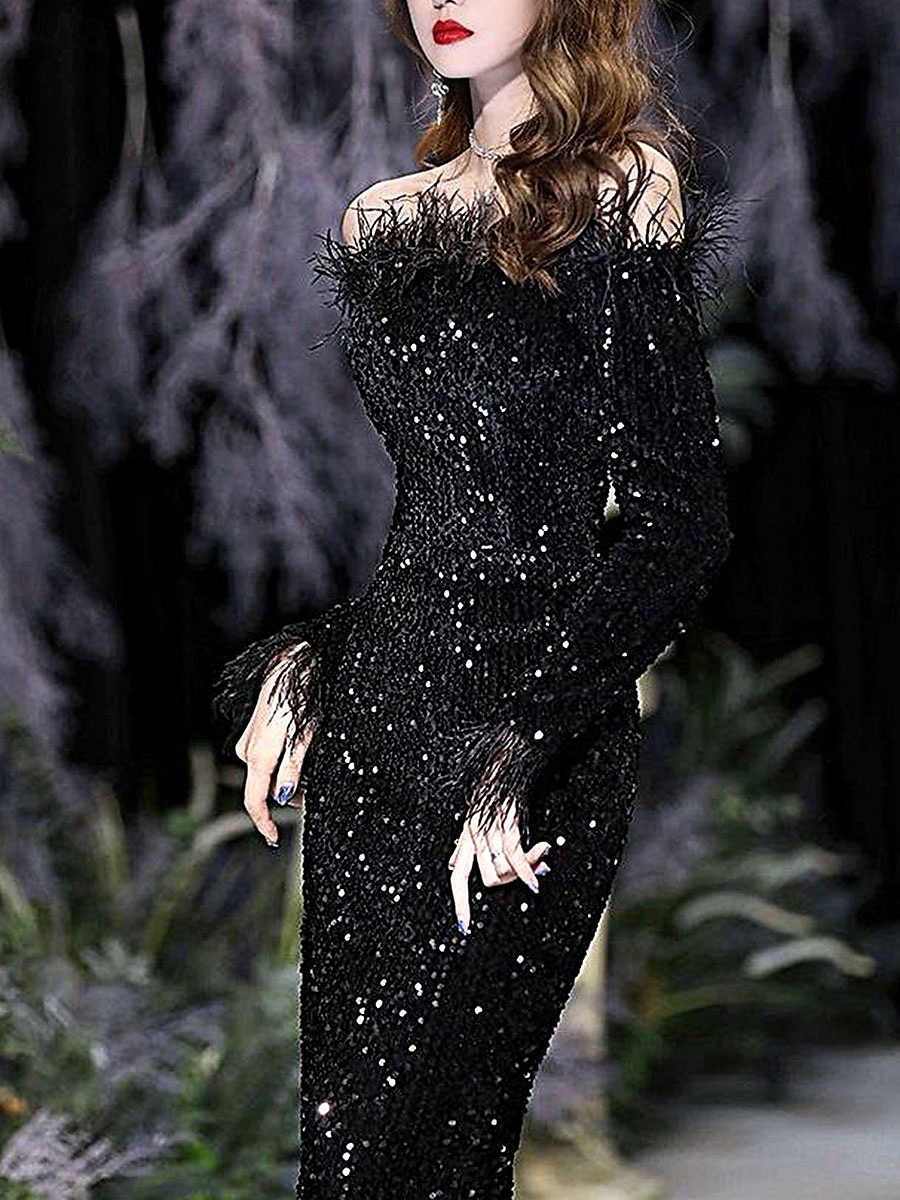 Mermaid / Trumpet Quinceanera Dresses Elegant Dress Formal Wedding Floor Length Long Sleeve Off Shoulder Sequined with Sequin 2025 - $109.99 –P3