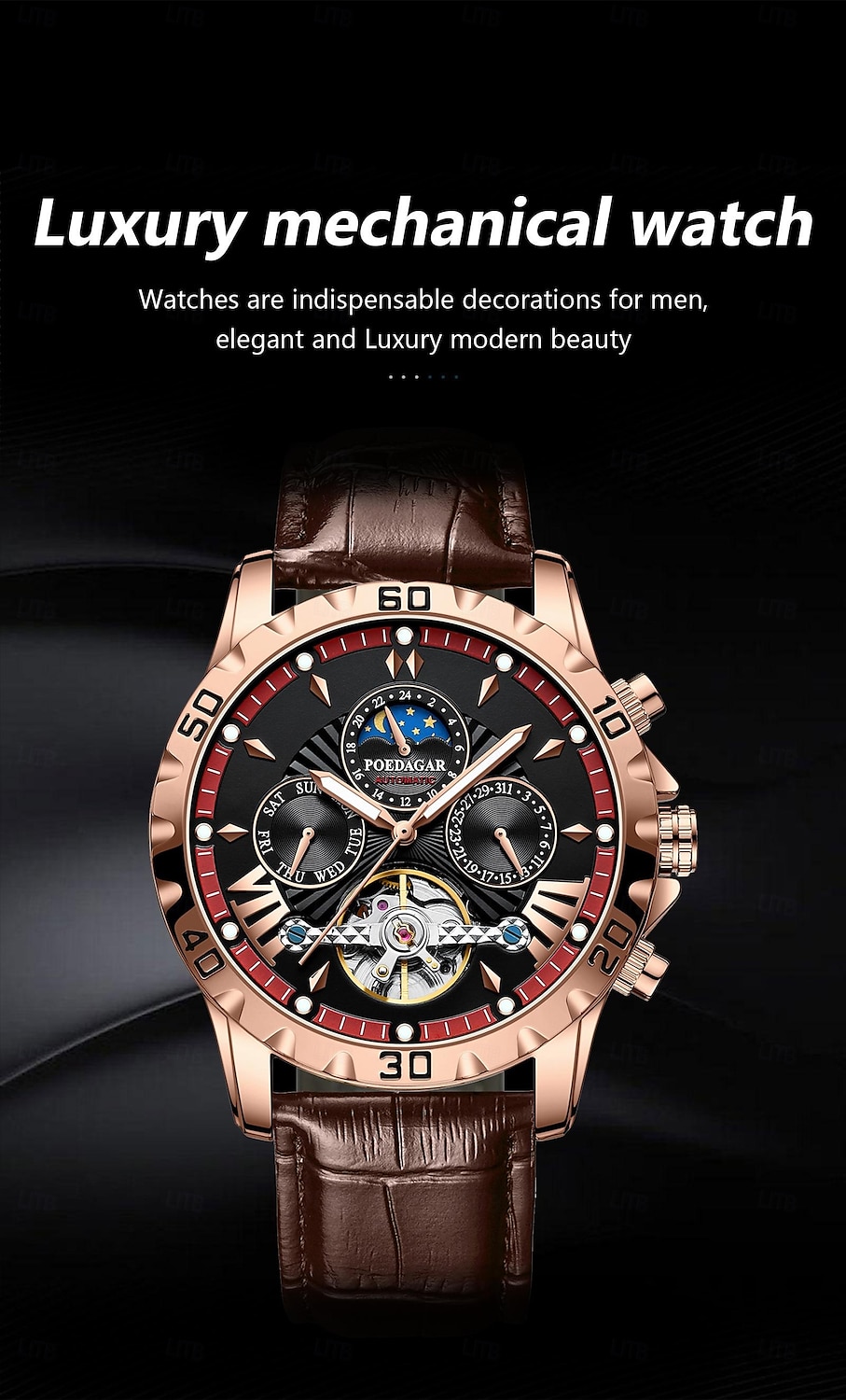 1410 Мужские Автоматические Механические Часы – Многофункциональный Турбийон с Настоящим Кожаным Ремешком Светящийся Циферблат 30M Водонепроницаемость Сапфировое Стекло Классический Бизнес 2025 - $48.99 –P1