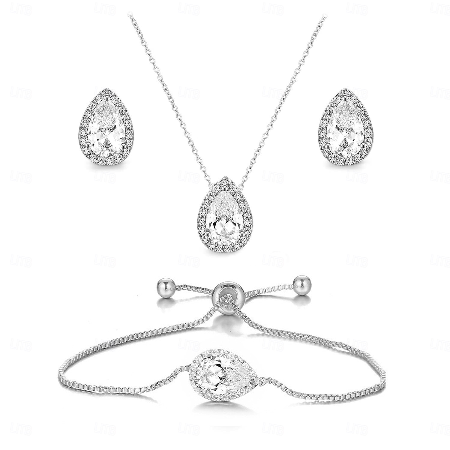 Brudesmykkesett 1 sett zirkon strass øredobber halskjede armbånd dame elegant stilig søtt smykkesett til bryllup spesiell anledning fest aftenantrekk 2025 - $41.99 –P2