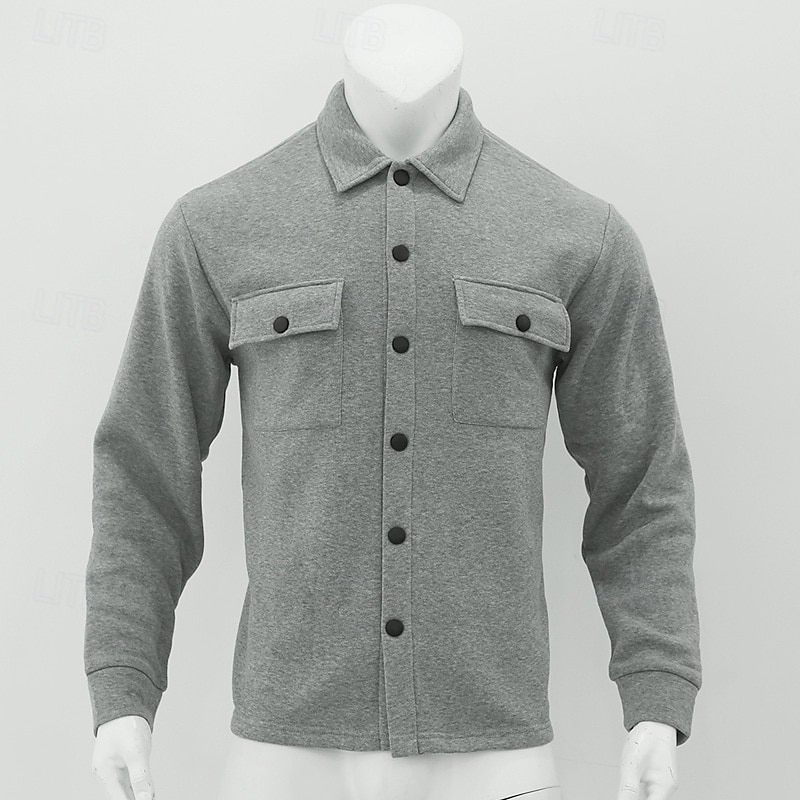 Men's Shirt Jacket Transition Jacket Daily Lightweight Pocket Summer Spring Plain Casual Lapel Light Grey Army Green Jacket 2025 - $22.99 –P5