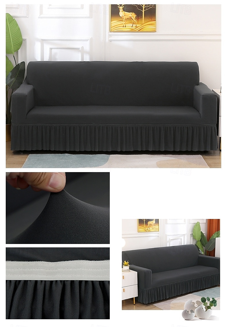 Capa de sofá com saia de cor sólida estilo saia de sofá simplicidade para sala de estar capas de sofá estilos sazonais capa elástica para sofá toalha de sofá protetor de cadeira 1 peça de 2025 por $27.99 –P2
