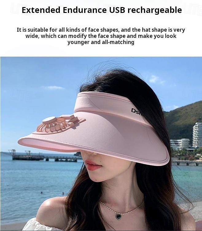 1 Pc Women's USB Rechargeable Fan Hat Sunscreen Hat Beach Vacation Camping Wide brimmed Sunscreen Hat 2025 - $21.99 –P9