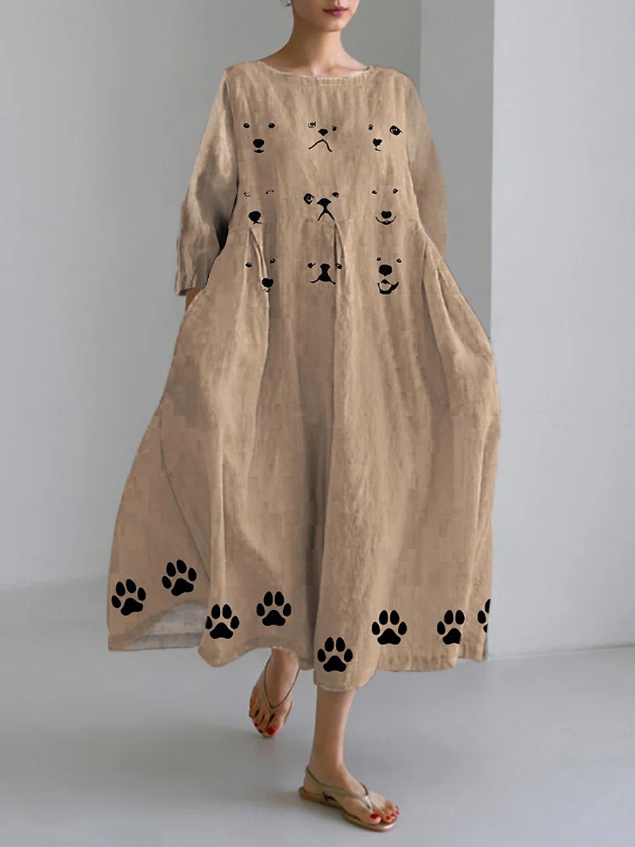 Women's Maxi Dress Sundress A Line Dress Summer Dress Vacation Casual Beach Daily Holiday Going out Loose Fit Graphic Animal Long Sleeve Crew Neck Boat Neck Pink Blue Brown Summer Spring 2025 - $36.99 –P4