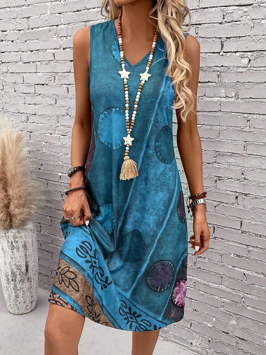 Damskie Sukienka mini Sukienka letnia Sukienka A line Letnie sukienki Urlop Codzienny Boho Regularny Graficzny Geometryczny Kolorowy blok Bez rękawów Dekolt w kształcie litery U Ciemnoczerwony 2025 - $21.99 –P1