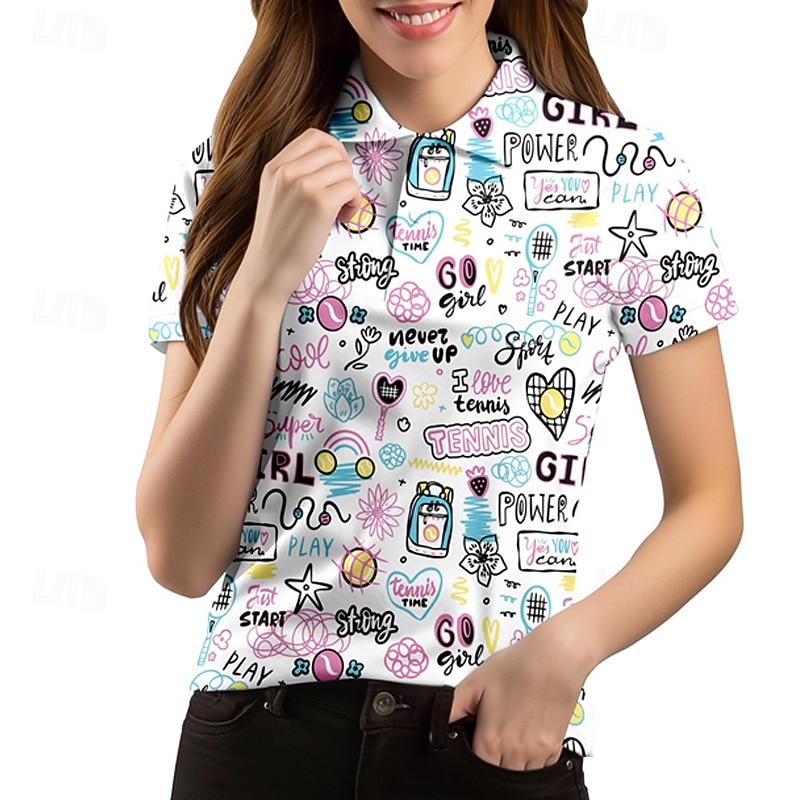 Γυναικεία Γραφική Πουκάμισο τένις Κοντομάνικο Στάμπα UPF50+ Γρήγορο Στέγνωμα Τέννις Γκολφ Μπάντμιντον Περιλαίμιο Polo Μπλουζάκι Μπολύζες Λευκό Ροζ Ουρανί Ρούχα τένις 2026 - $23.99 –P19