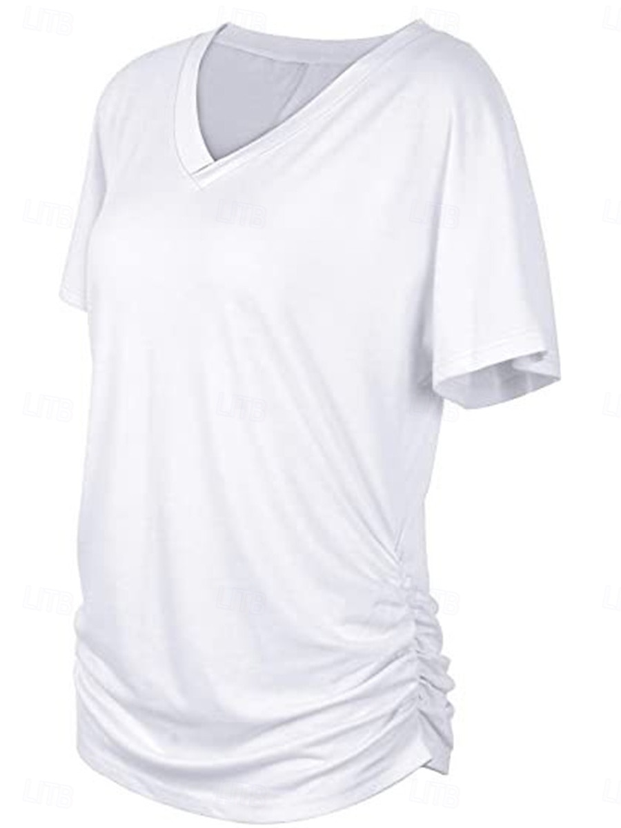 Dame Bluse Helfarge Stilfull Fritid Kortermet V-hals Vanlige topper Daglig Hvit Rosa Lilla Grå Sommer 2025 - $15.99 –P5