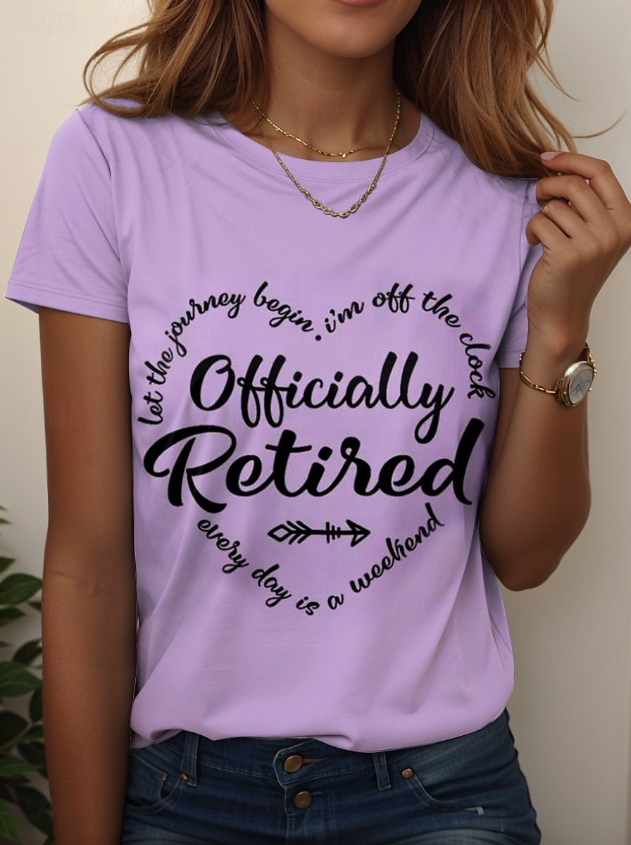 Women's T Shirt Retired Graphic Letter Vintage Stylish Classic Short Sleeve Crew Neck Regular Tops Daily Weekend Print Black White Pink Blue Purple Summer 2025 - $19.99 –P2
