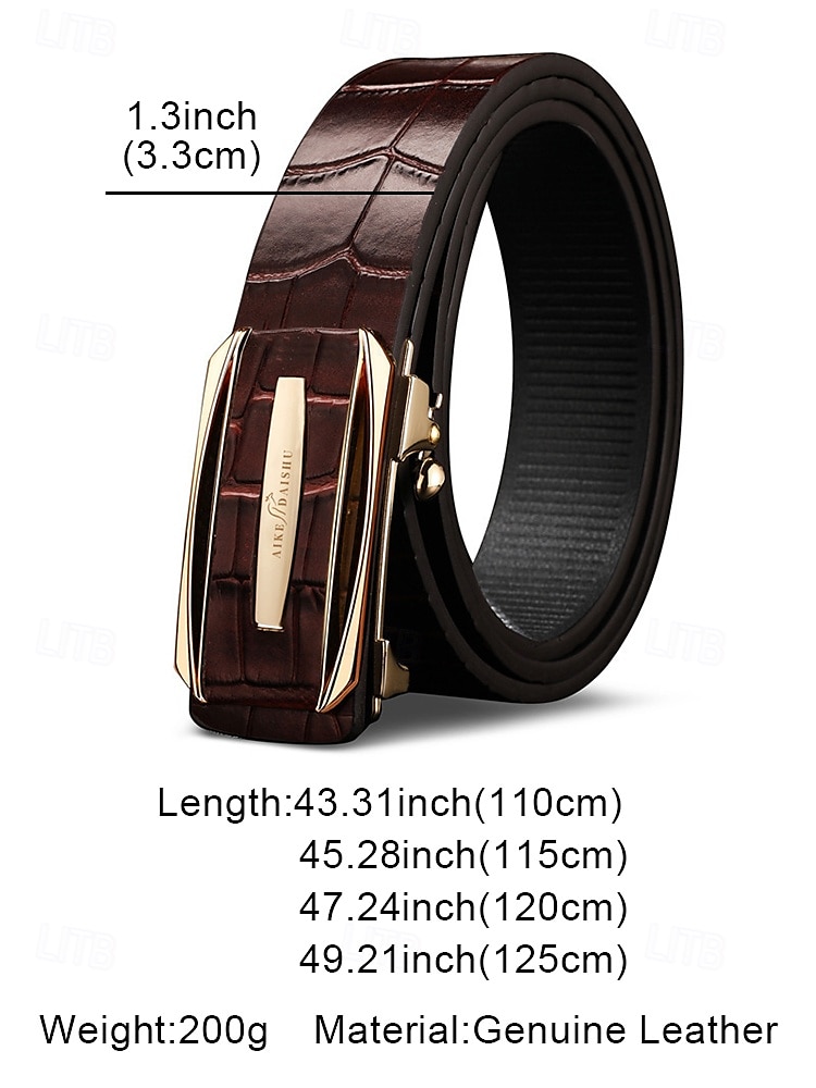 2026年 自動バックル付きメンズ本革ラチェットドレスベルト - クラシックなクロコダイル柄、エレガントなスタイル、結婚式、ビジネス、フォーマルな機会に最適  コレクション – $29.99 –P8