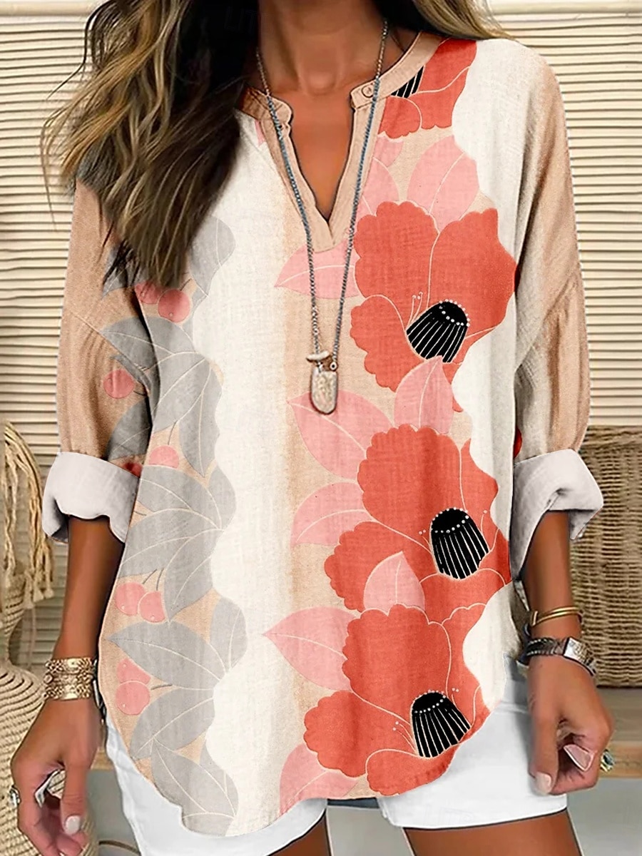 Per donna Blusa Floreale Grafico Elegante Manica Lunga Scollo a V Top Regolari Quotidiano Ferie Stampato Rosa Verde Estate Primavera del 2025 a $24.99 –P1