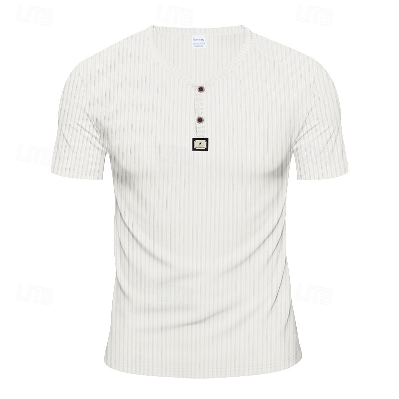 Men's T Shirt Henley Shirt Tee Short Sleeve Shirt Short Sleeve V Neck Summer Plain Fashion Designer Basic Jacquard Vacation Street Going out Black White Khaki Top Tee for Men 2025 - $16.49 –P18